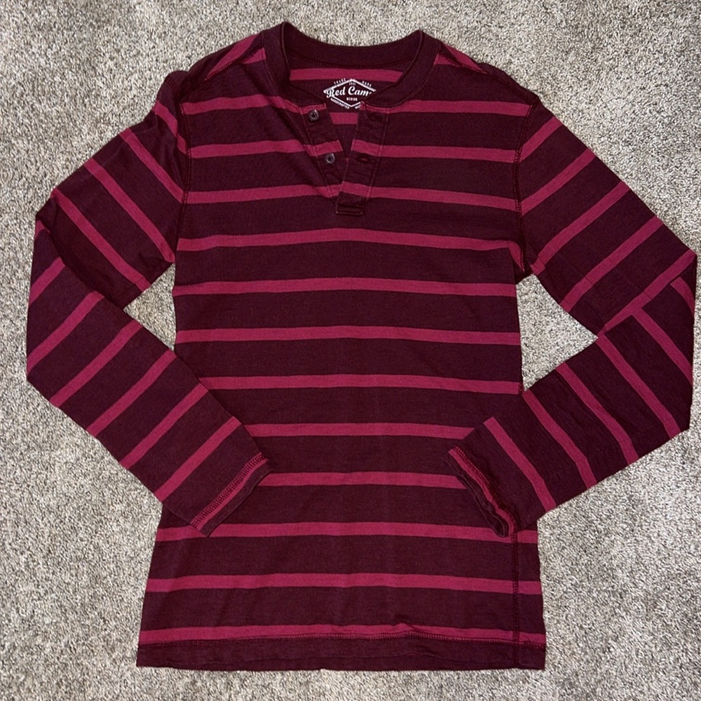 Red Camel Striped Handcrafted Red Long Sleeve Button Shirt